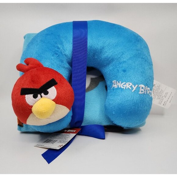 Angry Birds Neck Pillow and Throw Kids Travel Set 2 Piece Blue 11 in x 12 in - Picture 1 of 13